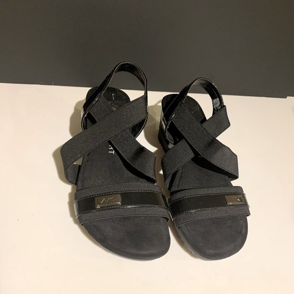 𝅺anne Klein Sport Black Wedged Elastic straps Sandals memory foam insoles - Picture 3 of 7